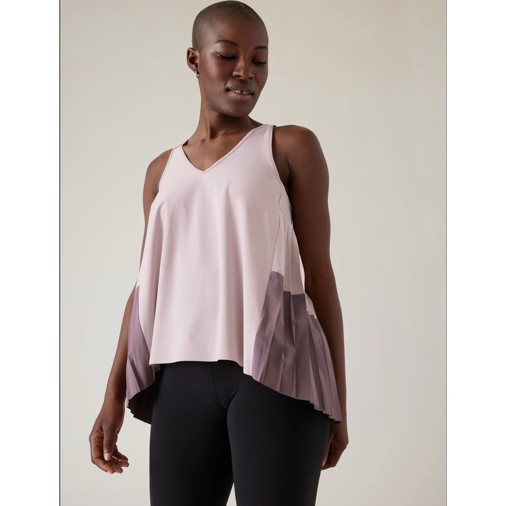 Athleta Pleated Tank Top Size S Blush Pink‎ Flowy Racerback Athleisure Yoga Gym
